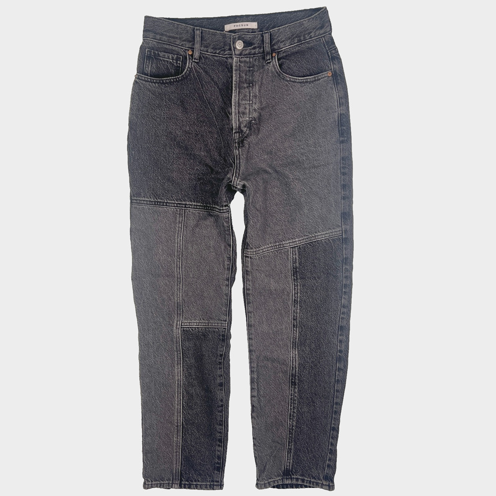 PacSun Jeans 26 High Rise Straight 90s Patchwork Two Tone Y2K Black Gray Indie